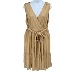 Torrid Dress Womens 1x Tan Metallic Mesh Wrap Tiered Sleeveless Party Classic